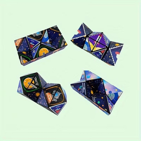 Jucarie interactiva 3D, cub Rubik transformabil, magnetic, tema spatiu cosmic, multicolor [4]