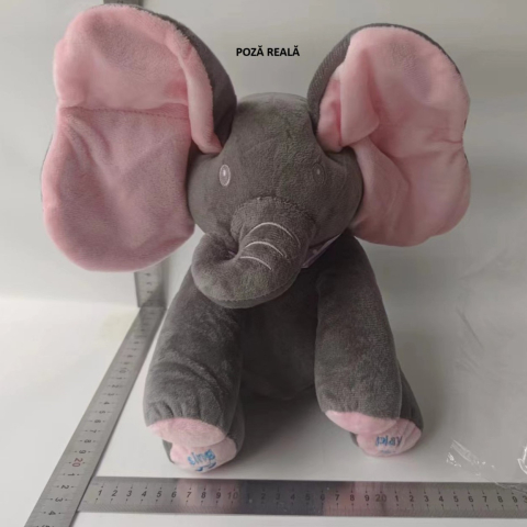 jucarie elefantel muzical plus moale 30 cm roz gri [5]