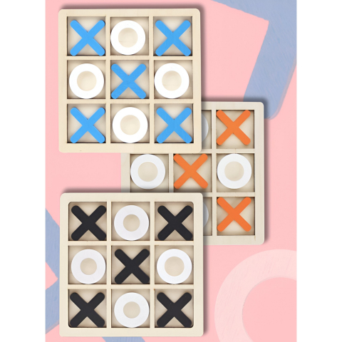 Jucarie Montessori Tic Tac Toe, puzzle educativ din lemn, 9 piese, 14.3x14.3 cm, portocaliu alb [5]
