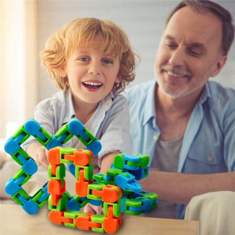 jucarie senzoriala antistres puzzle tip sarpe 24 piese portocaliu albastru [3]