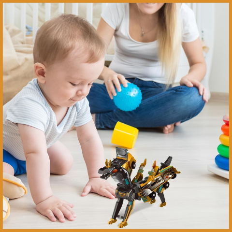 Jucarie transformabila 2in1, Golden Wing Flying Dragon, atractie magnetica, din ABS auriu [1]