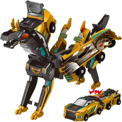 Vehicule de Jucarie - Jucarie transformabila 2in1, Golden Wing Flying Dragon, atractie magnetica, din ABS auriu