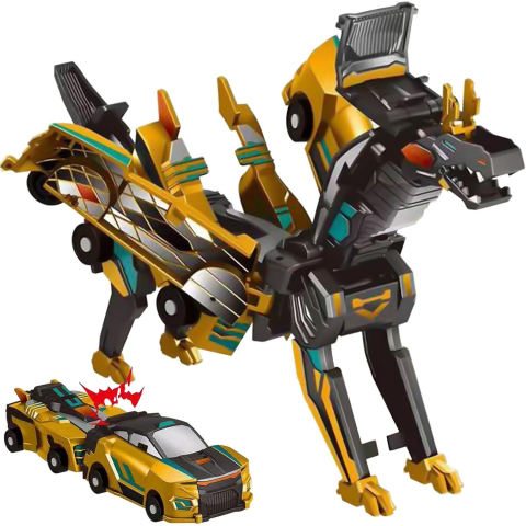 Jucarie transformabila 2in1, Golden Wing Flying Dragon, atractie magnetica, din ABS auriu [2]