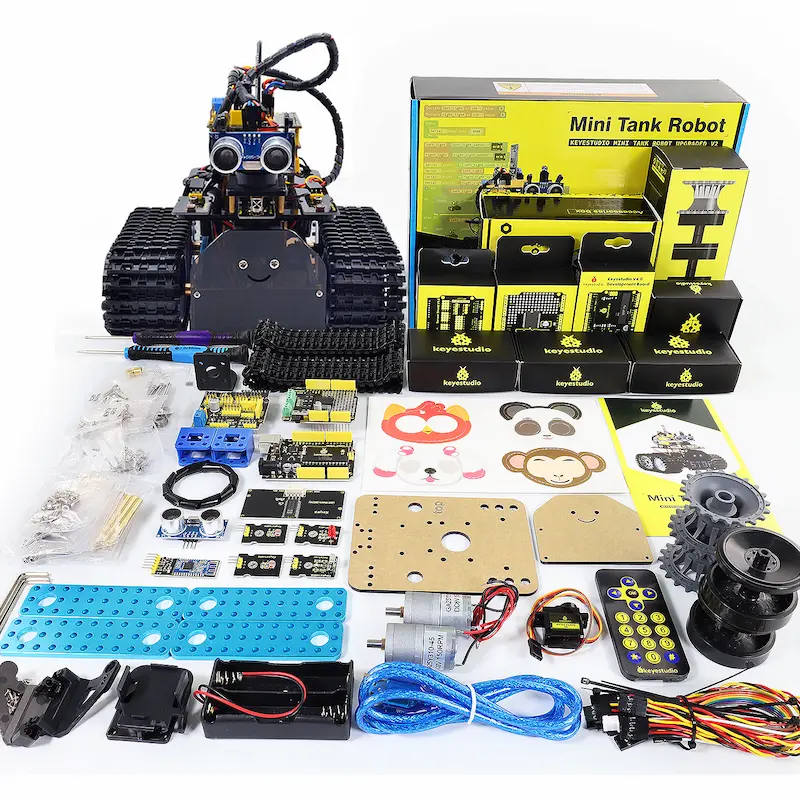 Kit-uri Robotica - Kit Robot Tank pe Senile STEM Keyestudio KS0605 V2.1, Arduino, 15 Proiecte, Bluetooth, IR, Ultrasonic, Evitare Obstacole, Panou LED 8x16