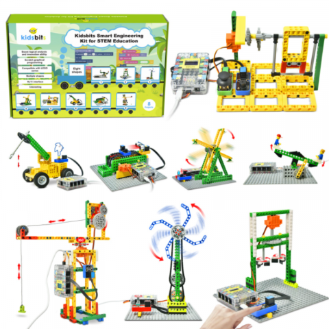 Kit-uri robotica - Kit robotica STEM KeyeStudio Kidsbits, 8 proiecte arduino/scratch, compatibil LEGO