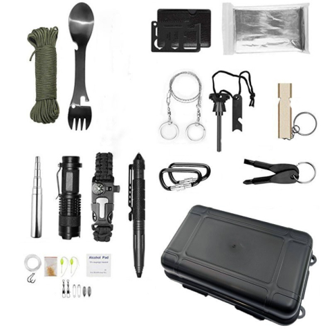 Outdoor & Camping - kit supravietuire multifunctional negru cu instrumente esentiale