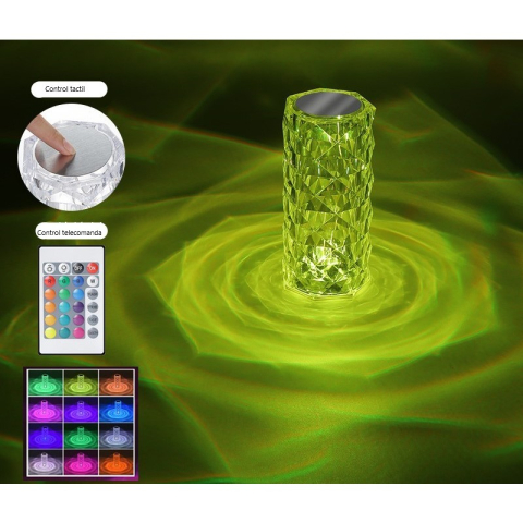 Lampa de birou LED RGB, dimmer tactil, 3 nivele intensitate, cristal acrilic, telecomanda [3]