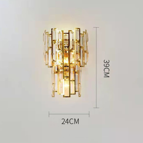 Lampa de perete interior, aplica cu lumina calda rece neutra, inox auriu si cristal, 39x24 cm [1]
