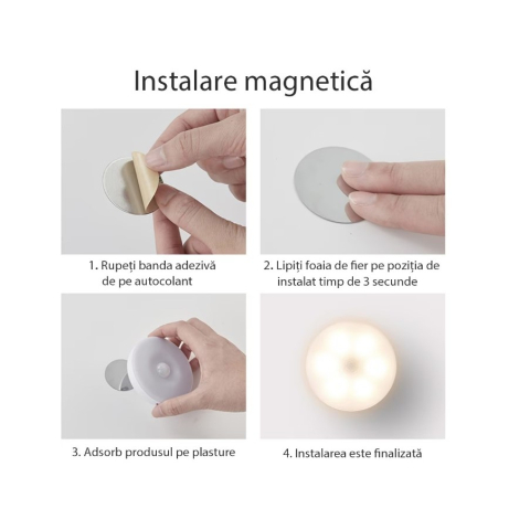 Lampa de veghe LED, cu senzor de miscare, lumina alba calda si rece, incarcare USB [5]