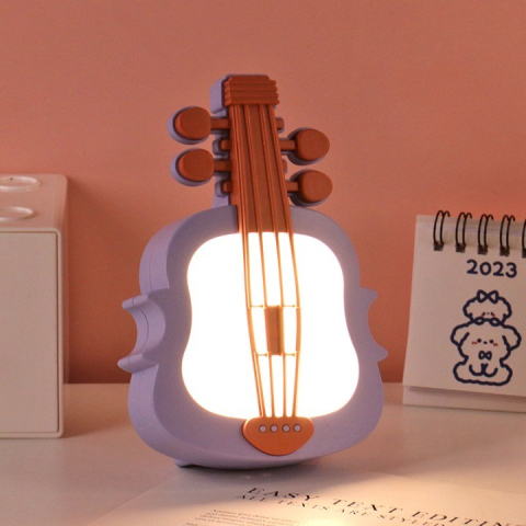 Lampa de veghe, model violina, lumina calda, incarcare USB, ABS, mov-portocaliu [3]