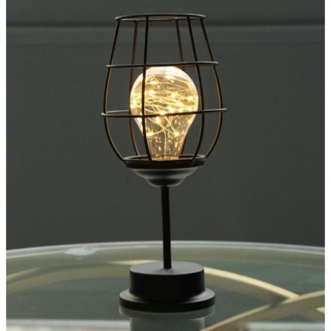 Lampa decorativa cu leduri, model pahar de vin, lumina alb cald, suport negru [5]