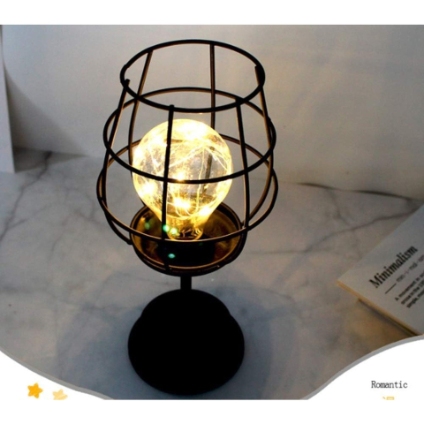 Lampa decorativa cu leduri, model pahar de vin, lumina alb cald, suport negru [4]