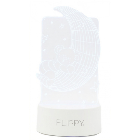 Lampa LED decorativa 3D, ursulet si semiluna, cu telecomanda, alimentare USB si baterii, 20 cm, acril alb [1]