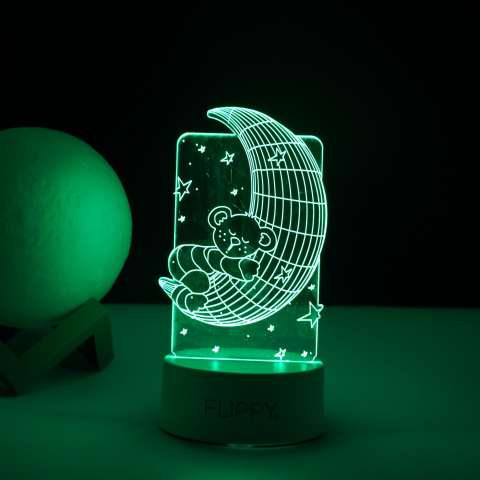 Lampa LED decorativa 3D, ursulet si semiluna, cu telecomanda, alimentare USB si baterii, 20 cm, acril alb [3]