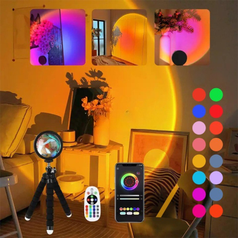 Iluminat Interior - Lampa LED tip proiector, rotire 360 grade, 16 culori RGB, incarcare USB