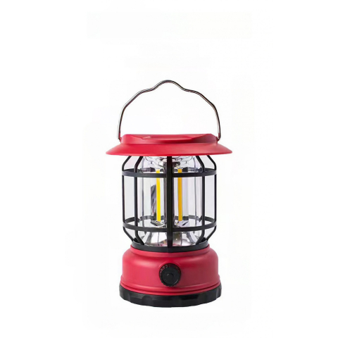 Casa & Gradina - Lampa portabila camping, felinar vintage, iluminare 30 COB LED, intensitate reglabila, ABS, rosu