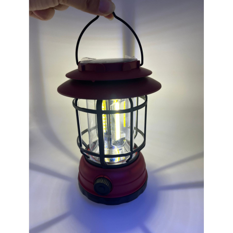 Lampa portabila camping, felinar vintage, iluminare 30 COB LED, intensitate reglabila, ABS, rosu [2]