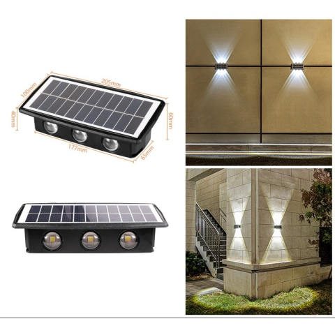 Lampa solara LED bidirectionala dreptunghiulara pentru perete, 6 LED-uri, ABS, alb rece [3]