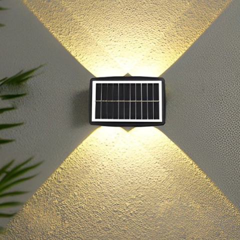 Lampa solara LED bidirectionala pentru perete, 6 LED-uri, ABS, alb cald [4]