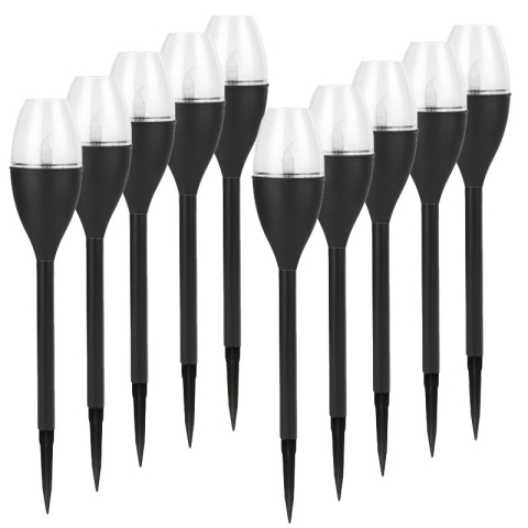 Casa & Gradina - Lampa solara LED pentru gradina, set 10 bucati, efect flacara, inaltime 37.5 cm