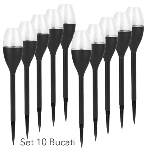 Lampa solara LED pentru gradina, set 10 bucati, tip pahar de vin, efect de flacara, negru [1]