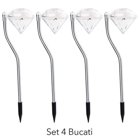 Lampa solara LED pentru gradina, set 4 bucati, tip diamant, lumina alb calda [1]