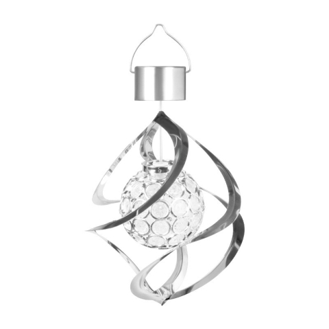 Iluminat Exterior - Lampa solara LED RGB spirala, rotativa la vant, glob cristal, 35x5.5 cm