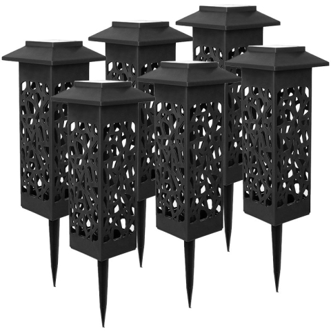 Casa & Gradina - Lampa solara LED tip felinar cu acoperis, set 6 bucati, lumina alb rece, negru