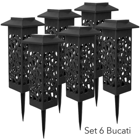 Lampa solara LED tip felinar, set 6 bucati, lumina calda, negru [1]