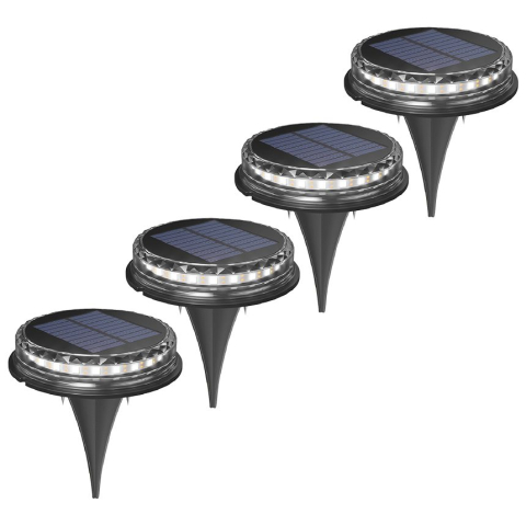 Iluminat Exterior - Lampa solara LED tip spot, set 4 bucati, 8 LED-uri, ABS si policarbonat, lumina alba rece