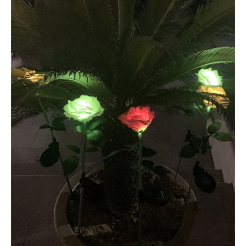 Lampa solara LED tip trandafir, cu senzor lumina, inaltime 75 cm, multicolor [3]