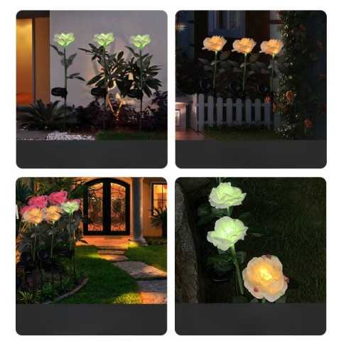 Lampa solara LED tip trandafir, cu senzor lumina, inaltime 75 cm, multicolor [4]