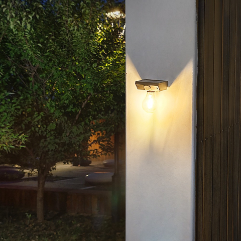 Lampa solara pentru exterior, tip bec, cu senzor de miscare, alb cald [4]