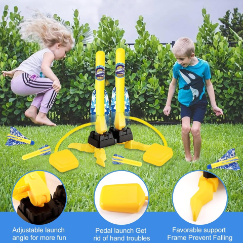 Lansator de rachete cu piciorul, doua lansatoare, 6 rachete fara lumini, 45x18 cm, galben [2]