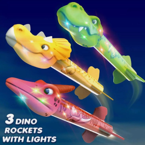 Lansator de rachete cu piciorul, model Vulcan, 3 rachete cu lumini, 30 cm inaltime [6]