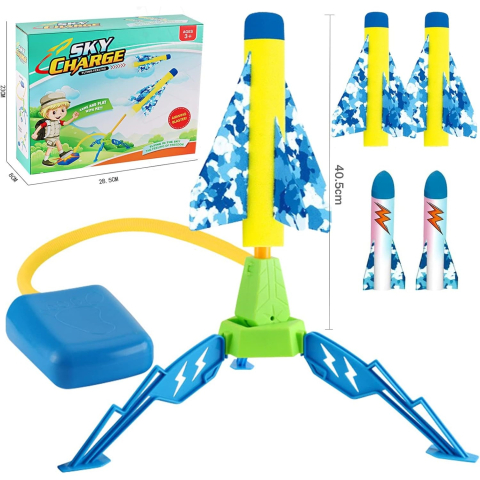 Lansator de rachete cu piciorul, un singur lansator, 4 rachete colorate, 40.5 cm inaltime [4]