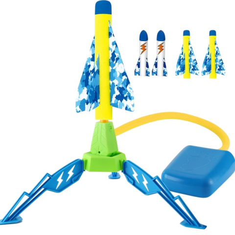 Copii & Jucarii - Lansator de rachete cu piciorul, un singur lansator, 4 rachete colorate, 40.5 cm inaltime