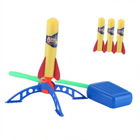 Lansatoare si Pistoale de Jucarie (Spuma / Gel) - Lansator rachete cu piciorul, dublu, 3 rachete colorate, plastic