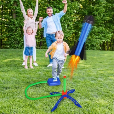 Lansator rachete cu piciorul, jucarie interactiva, 3 rachete colorate, plastic si silicon [3]