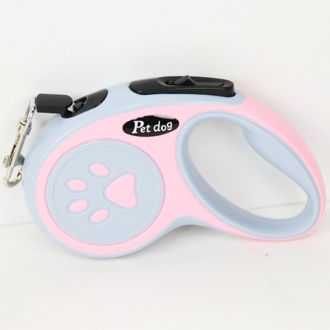 Lesa retractabila pentru caini, model retractabil, sistem blocare reglabil, plastic roz/gri [6]