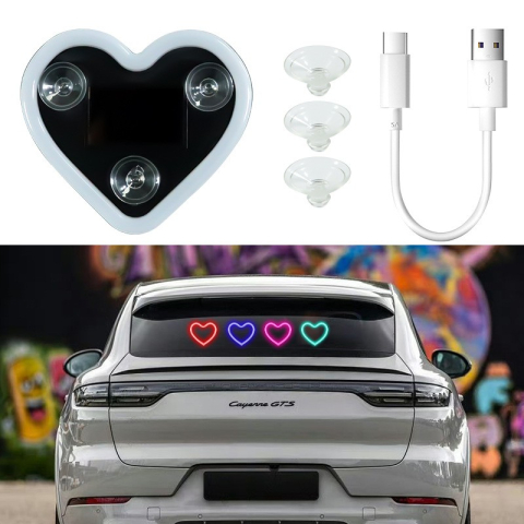 Lumina auto ambientala, model inima, incarcare solara si USB, afisaj baterie [4]