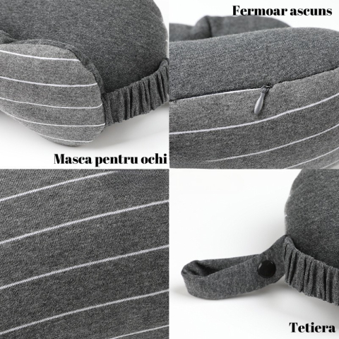 Masca de dormit cu tetiera, 2 in 1, din spuma si bumbac, gri inchis [7]