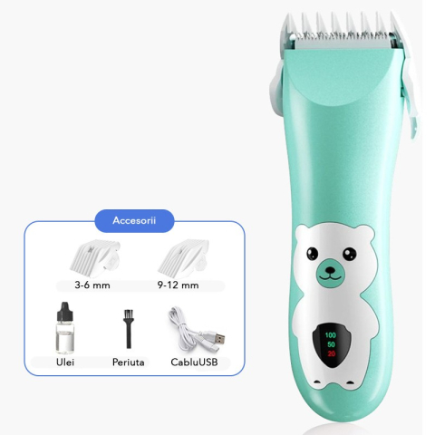 Masina de tuns pentru bebelusi si copii, model Ursulet, fara fir, lame inox, incarcare USB [1]