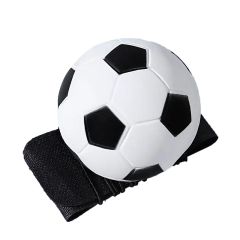 Jocuri Educative - Minge saltareata hiperelastica, model fotbal cu fixare de mana, diametru 66 mm, alb negru