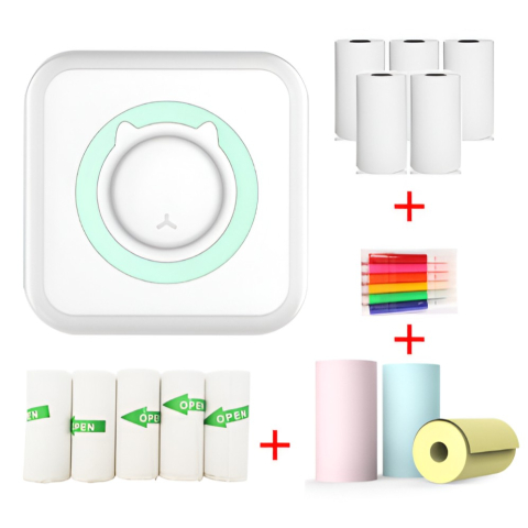 Mini imprimanta foto portabila, model pisica, cu role hartie termica si autocolante, incarcare USB [1]