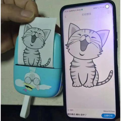 Mini imprimanta foto portabila, model pisica, incarcare USB, print alb-negru, albastru [1]