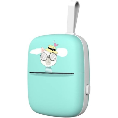 Mini imprimanta foto portabila, model pisica, incarcare USB, print alb-negru, albastru [2]