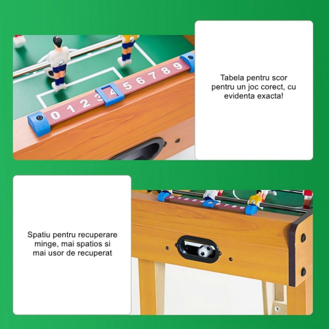 Mini masa de fotbal, 6 manere, 18 jucatori, metal si lemn, 50x25x16 cm [1]