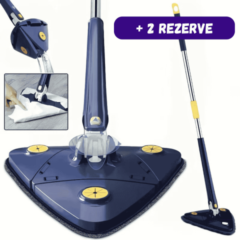 Mopuri, Pamatufuri si Perii - Mop Triunghiular 360° cu Stoarcere si Lavete Cadou – Umed si Uscat