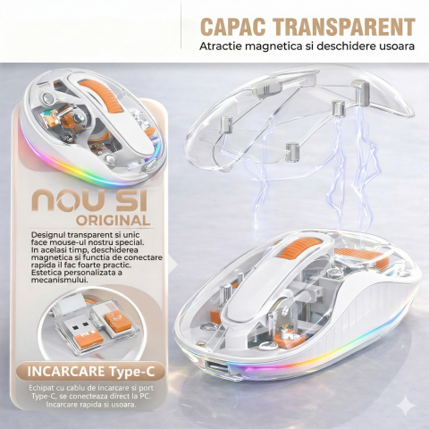 Mouse wireless, dual Bluetooth si 2.4 GHz, reincarcabil, alb [4]